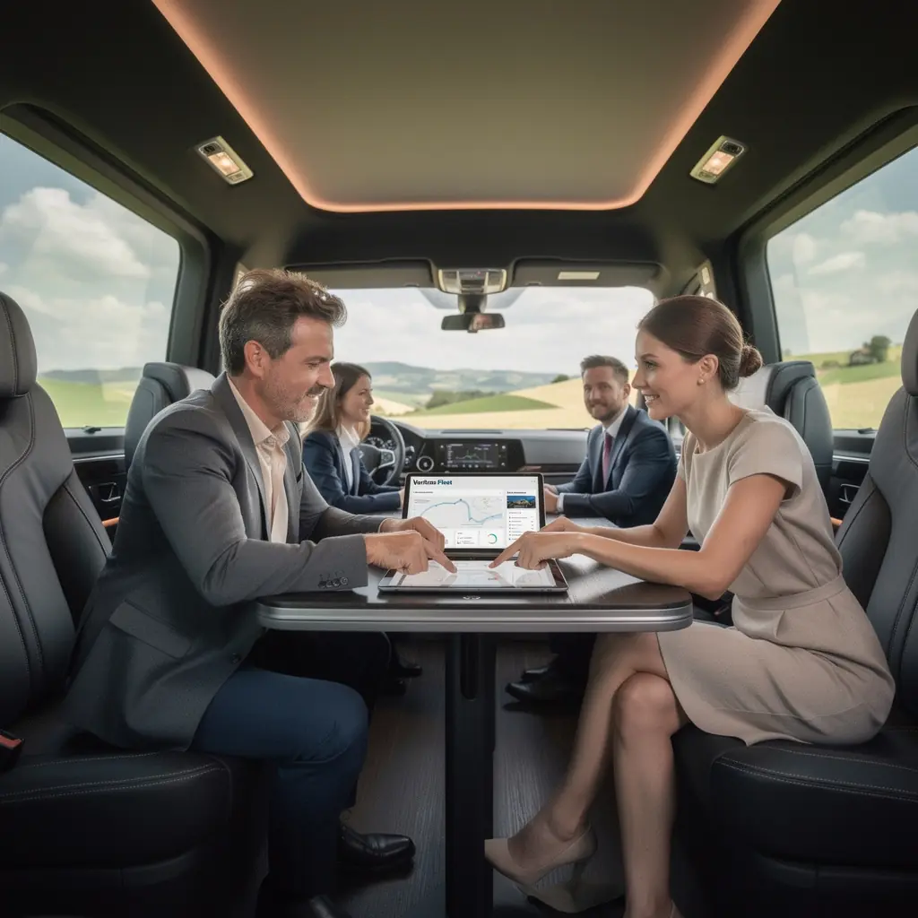 Ein luxuriöser SUV, der für eine Geschäftsreise vorbereitet wird.