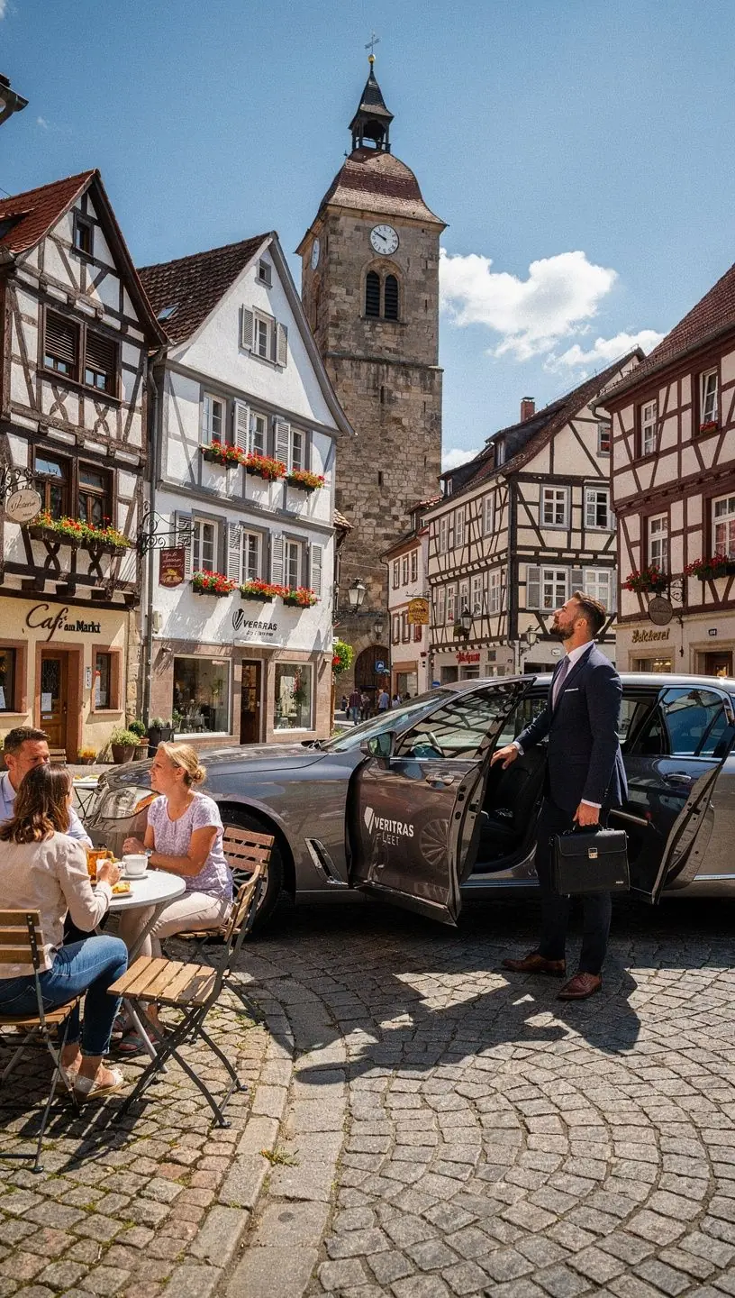Ein freundlicher Fahrer wartet mit einem Schild am Flughafenausgang auf Gäste.